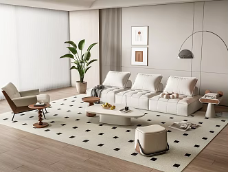 Modern Sofa Coffee Table Combination Sofa Combination Multi-person Sofa Leisure Chair Coffee Table Floor Lamp Sofa Stool 3d model