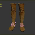 Brown Knee High Boots With Fleur De Lis Pattern Folded Cuffs And Strap Details