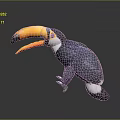 Striking Toucan With Large Yellow Orange Beak Blue Body White Throat On Gray Background