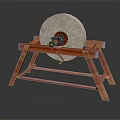 Traditional Electric Stone Mill Kitchen Appliance with Red Wooden Stand for Grinding Grains and Beans