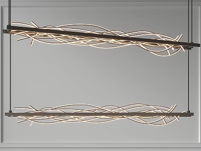 Modern Linear Chandelier with Twisted Metal Frame and Warm LED Lighting 3d model