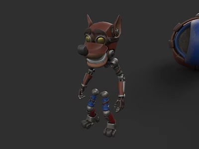 3D Animated Robotic Dog Character With Red Metallic Body Yellow Eyes And Blue Leg Joints 3d model