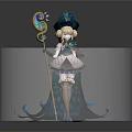 Elegant Female Mage Character with Staff and Magical Creature in Green Glowing Vines