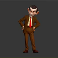 Cartoon Character In Brown Suit With Red Tie Red Shoes Dark Hair And Exaggerated Expression