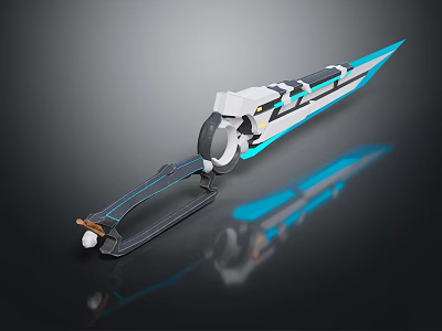 Futuristic Blue And White Sword With Streamlined Blade Glowing Accents And Shiny Reflection 3d model