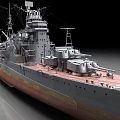 Detailed Large Warship Model with Turrets Deck Superstructure and Gray Red Hull 3d model