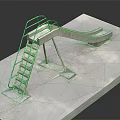 Outdoor Playground Equipment With Green Pink Slide Ladder Metal Frame And Concrete Base