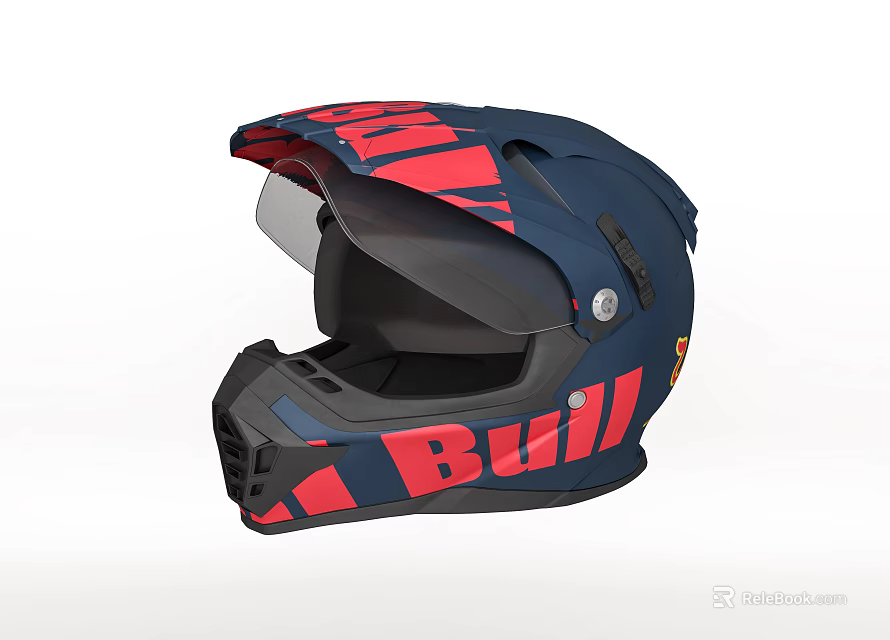 Bull Sports Helmet With Dark Blue Red Design And Transparent Visor 3d model 