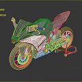 Modern Sport Motorcycle With White Black Body Orange Wheels And Red Stand On Reflective Surface