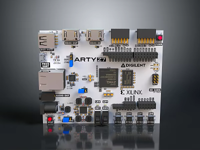 XILINX ARTY Electronic Circuit Board with Microchips Multiple Interfaces and Components 3d model