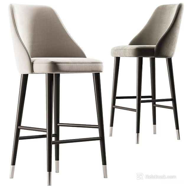Elegant Modern Velvet Upholstered Bar Stools With Sleek Dark Solid Wood Legs For Home Counter 3d model 