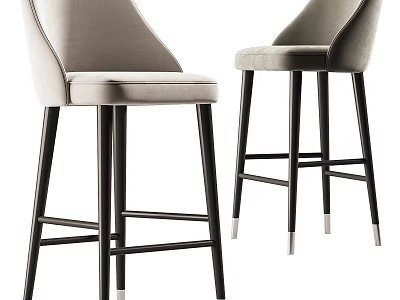 Elegant Modern Velvet Upholstered Bar Stools With Sleek Dark Solid Wood Legs For Home Counter 3d model