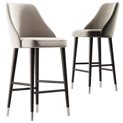 Elegant Modern Velvet Upholstered Bar Stools With Sleek Dark Solid Wood Legs For Home Counter 3d model