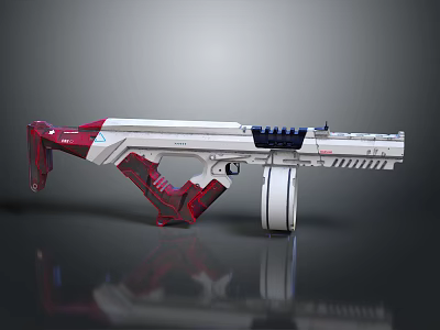 Futuristic Red and White Weapon Design With Modern Gun Structure And Sleek Barrel 3d model