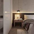 Modern Bedroom Interior Design With Large Bed Light Gray Walls Area Rug And Floor Lamp