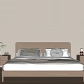 Modern Wooden Double Bed With Bedside Tables Table Lamp And Decorative Pillows 3d model