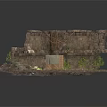 Modern Ruin Scene With Stone Walls Green Plants Slate Floor And Steps