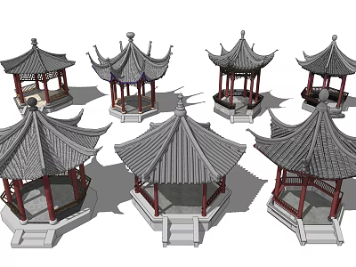 Traditional Chinese Pavilions With Various Roof Designs And Architectural Structures 3d model