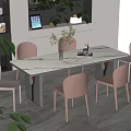 Elegant Modern Dining Area With Rectangular Table Six Chairs Cabinets Green Plants And Wooden Floor