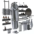 Modern Bathroom Accessories Including Towel Racks Bathrobe Folded Towels Toiletries Mirror And Slippers