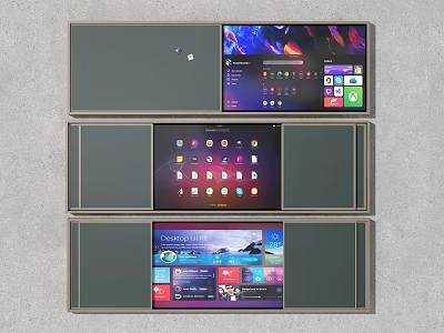 Multiple Digital Display Screens Showing Diverse App Interfaces And Content 3d model
