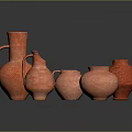 Red Handcrafted Ceramic Tea Set With Various Shapes And Rustic Design Collection 3d model
