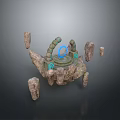 Ancient Stone Ritual Structure With Circular Blue Green Ornament And Surrounding Rocks 3d model
