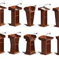 Functional Wooden Podiums With Various Designs And Microphones For Public Speaking