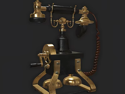 Vintage Antique Telephone Featuring Brass Bells Black Base And Classic Design 3d model