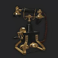 Vintage Antique Telephone Featuring Brass Bells Black Base And Classic Design