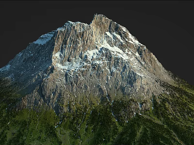Mountain Terrain Featuring Snow Covered Peak Rocky Slopes And Lush Green Vegetation 3d model