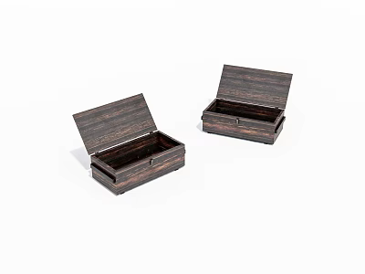 Two Open Wooden Boxes With Natural Wood Grain Texture And Hinges 3d model
