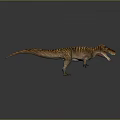 Brown Striped Tyrannosaurus Rex With Open Mouth Sharp Teeth And Red Tongue On Gray Background