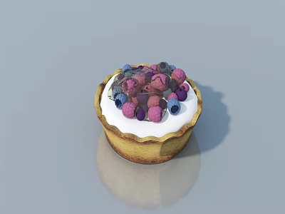 Delicious Fruit Tart With White Cream And Mixed Purple Pink Berries 3d model