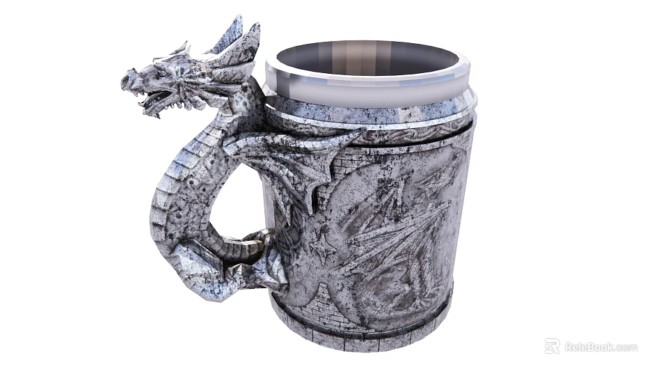 Winged Dragon Themed Mug With Intricate Carved Handle And Textured Body Design 3d model 