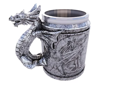 Winged Dragon Themed Mug With Intricate Carved Handle And Textured Body Design 3d model