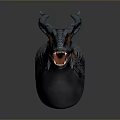 Game and Movie Character 3D Dragon Head Model With Blue Scales Red Eyes Open Mouth