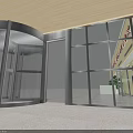 Interactive Touch Screen Digital Signage Kiosk In Indoor Public Lobby With Doors And Plants