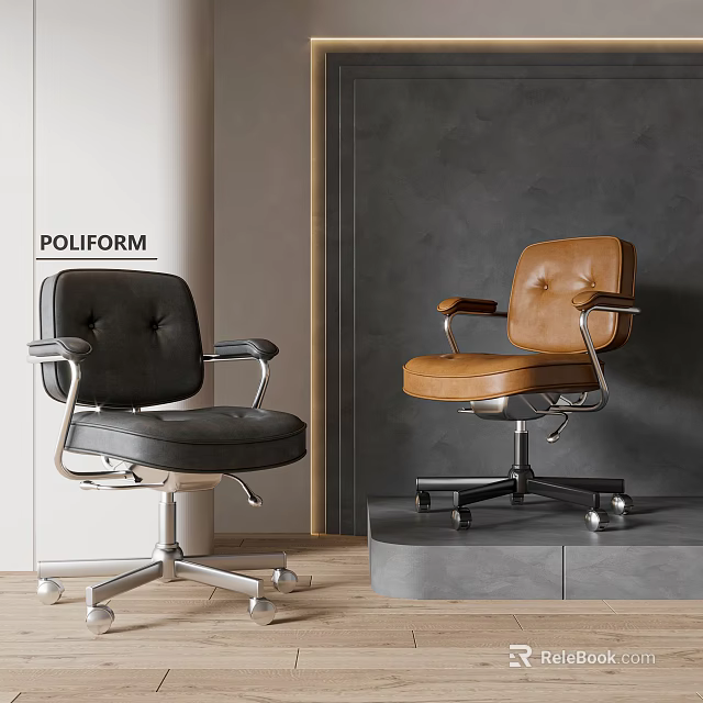 POLIFORM Modern Office Chairs With Black Brown Leather Seats Metal Bases Armrests In Contemporary Interior 3d model 