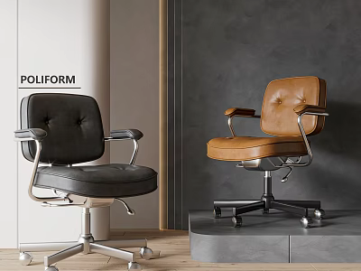 POLIFORM Modern Office Chairs With Black Brown Leather Seats Metal Bases Armrests In Contemporary Interior 3d model