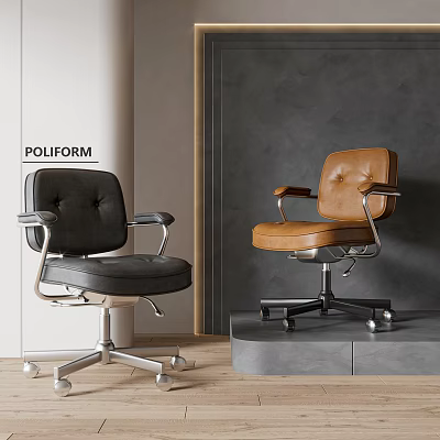 POLIFORM Modern Office Chairs With Black Brown Leather Seats Metal Bases Armrests In Contemporary Interior 3d model