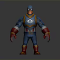 3D Superhero Game Movie Character Wearing Blue Uniform Red Gloves And Star Symbol
