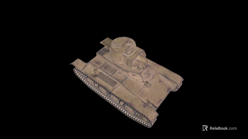 Military Tank Model With Tracks Turret And Sand Color On Black Background 3d model 