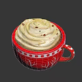 Red Cup With White Polka Dots And Branch Design Whipped Cream Topping Red Sprinkles Drink