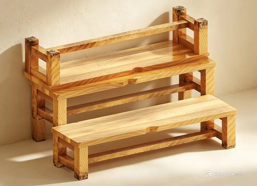 Wooden Step Stools With Simple Light Wood Design For Indoor Use 3d model 