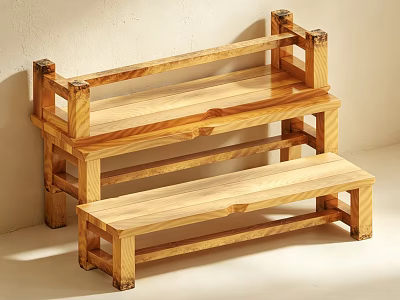 Wooden Step Stools With Simple Light Wood Design For Indoor Use 3d model