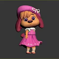 Cartoon Game Movie Character With Pink Hat Bow Orange Hair Purple Eyes Pink Dress