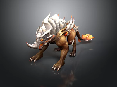 Mythical Armored Beast With White Spiked Armor And Orange Tail Details 3d model