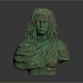 Bronze Bust Sculpture With Long Hair And Draped Cloth On Reflective Surface 3d model