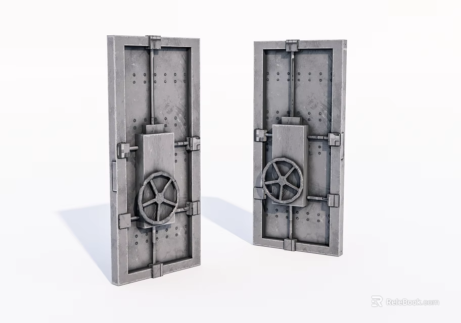 Sturdy Metal Security Doors With Wheel Handle Lock Mechanism And Riveted Design 3d model 